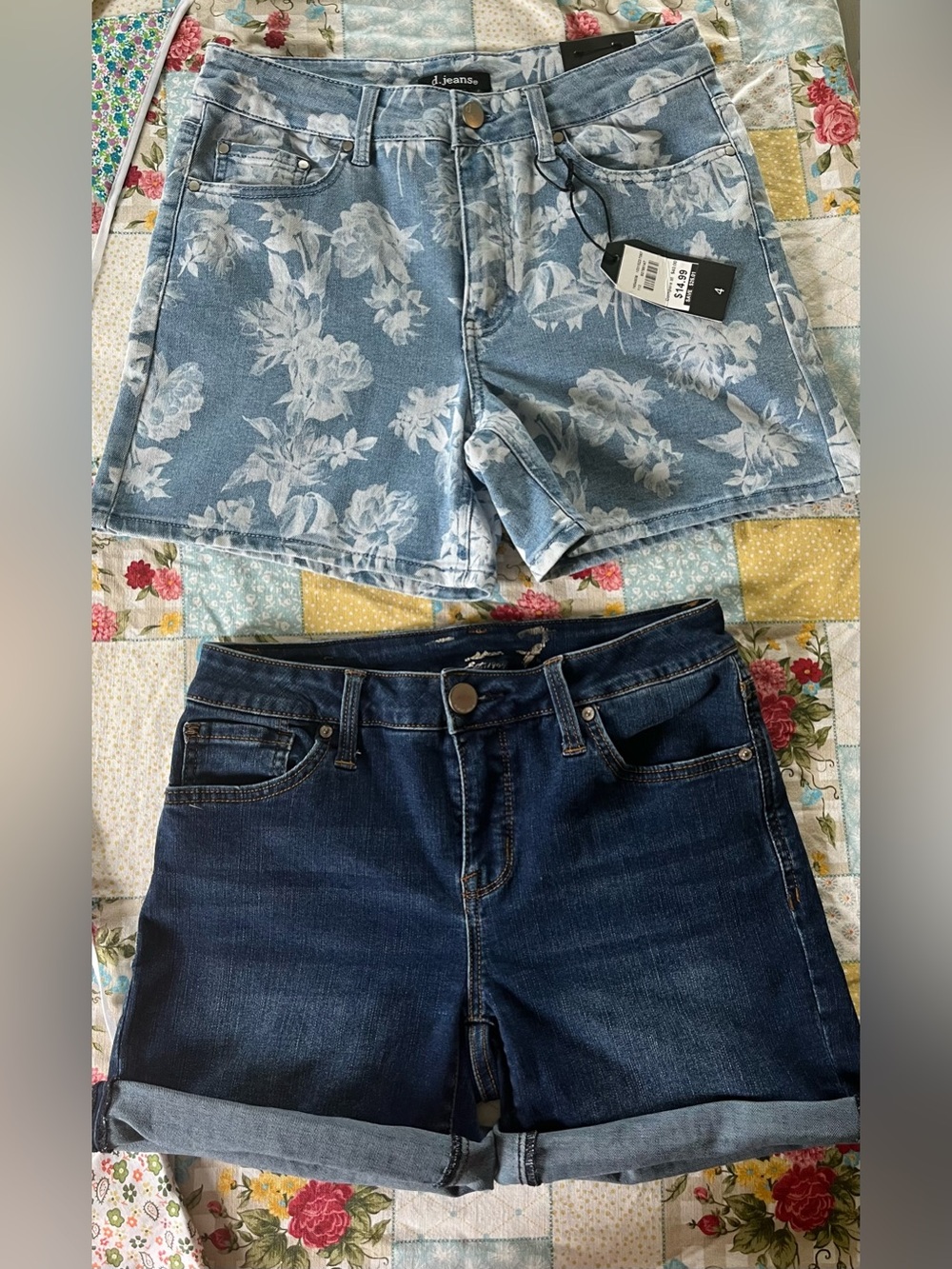 D. Jeans Denim Floral High-Rise Shorts & Seven7 High Rise Weekend Shorts